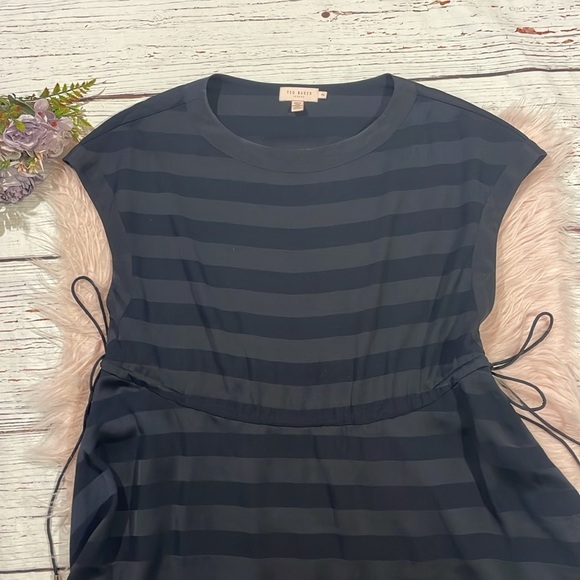 TED BAKER LINNIE STRIPED NAVY MIDI DRESS - Picture 6 of 9